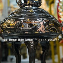 Lư xông trầm tai Cui bằng đồng khảm ngũ sắc cao 40cm