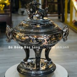 Lư xông trầm tai Cui bằng đồng khảm ngũ sắc cao 40cm