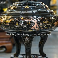 Lư xông trầm tai Cui bằng đồng khảm ngũ sắc cao 40cm