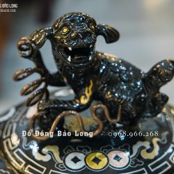 Lư xông trầm tai Cui bằng đồng khảm ngũ sắc cao 40cm