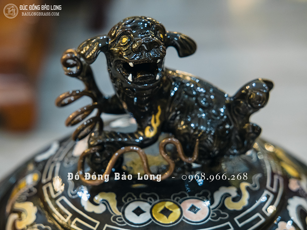 Lư Xông Trầm Tai Cui Bằng Đồng Khảm Ngũ Sắc Cao 40Cm