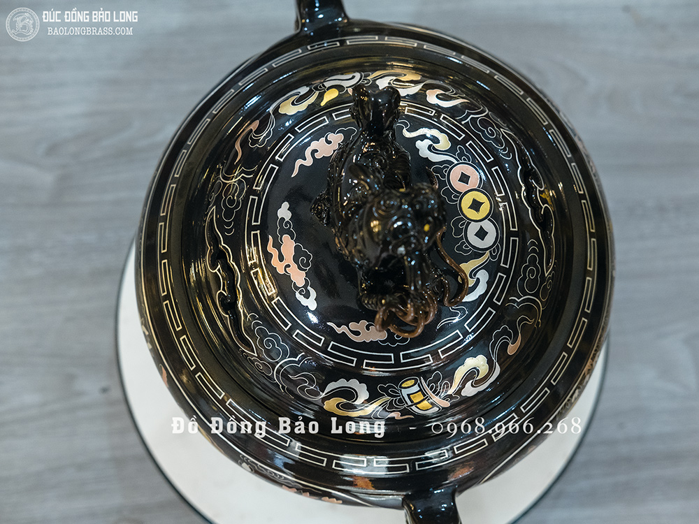 Lư Xông Trầm Tai Cui Bằng Đồng Khảm Ngũ Sắc Cao 40Cm
