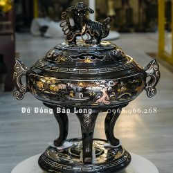 Lư xông trầm tai Cui bằng đồng khảm ngũ sắc cao 40cm