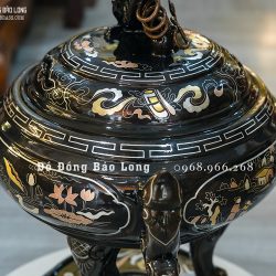 Lư xông trầm tai Cui bằng đồng khảm ngũ sắc cao 40cm