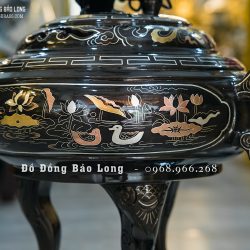 Lư xông trầm tai Cui bằng đồng khảm ngũ sắc cao 40cm
