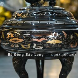 Lư xông trầm tai Cui bằng đồng khảm ngũ sắc cao 40cm