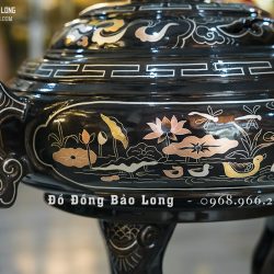 Lư xông trầm tai Cui bằng đồng khảm ngũ sắc cao 40cm