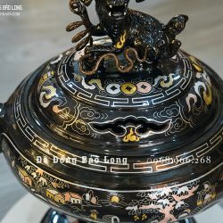 Lư xông trầm tai Cui bằng đồng khảm ngũ sắc cao 40cm