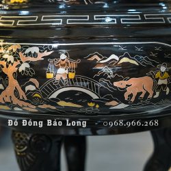 Lư xông trầm tai Cui bằng đồng khảm ngũ sắc cao 40cm