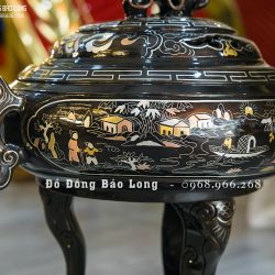 Lư xông trầm tai Cui bằng đồng khảm ngũ sắc cao 40cm