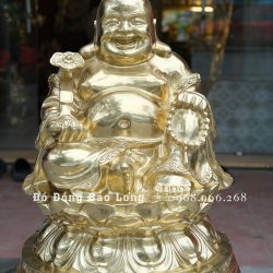 Tượng Phật Di Lặc bằng đồng catut ngồi bệ sen cao 48cm
