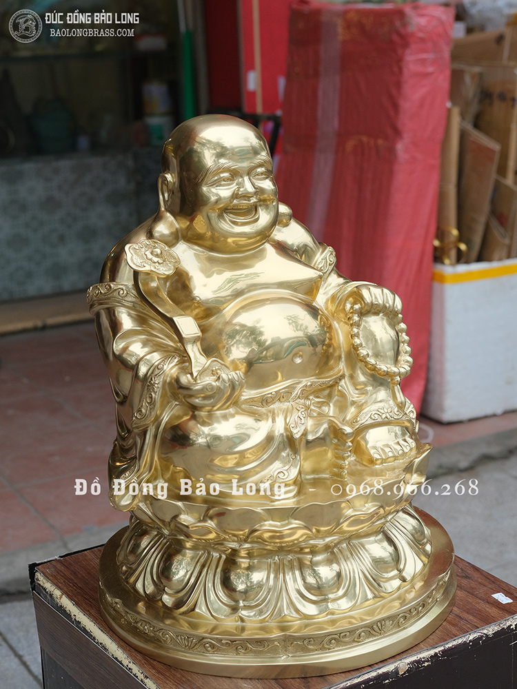 Tượng Phật Di Lặc Bằng Đồng Catut Ngồi Bệ Sen Cao 48Cm