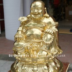 Tượng Phật Di Lặc bằng đồng catut ngồi bệ sen cao 48cm