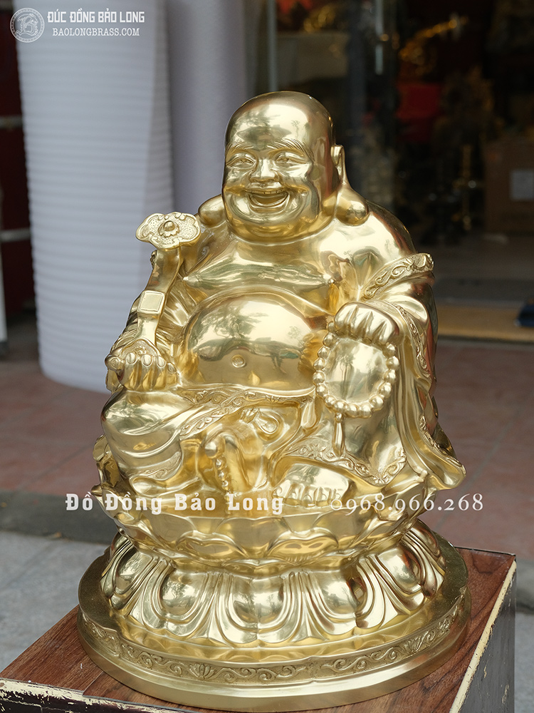 Tượng Phật Di Lặc Bằng Đồng Catut Ngồi Bệ Sen Cao 48Cm