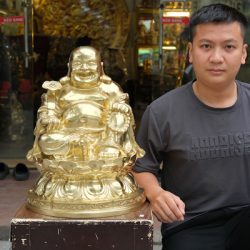 Tượng Phật Di Lặc bằng đồng catut ngồi bệ sen cao 48cm