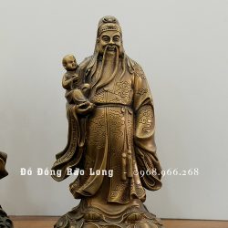 Tượng Tam Đa Phúc Lộc Thọ Bằng Đồng Vàng Màu Trầm Cổ Cao 33Cm