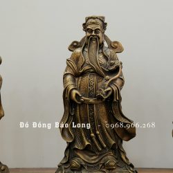 Tượng Tam Đa Phúc Lộc Thọ Bằng Đồng Vàng Màu Trầm Cổ Cao 33Cm