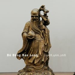 Tượng Tam Đa Phúc Lộc Thọ Bằng Đồng Vàng Màu Trầm Cổ Cao 33Cm