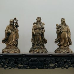 Tượng Tam Đa Phúc Lộc Thọ Bằng Đồng Vàng Màu Trầm Cổ Cao 33Cm