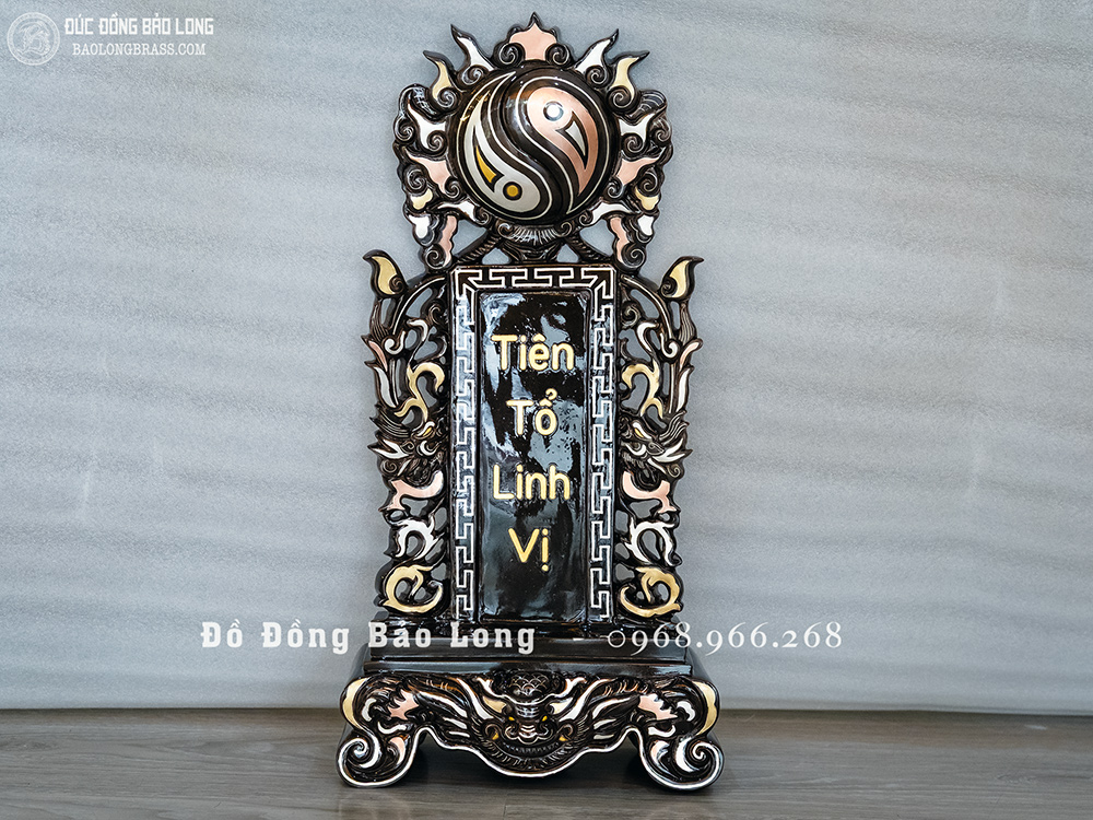 Bài Vị Đúc Đồng Đỏ Cao 42Cm Khảm Ngũ Sắc