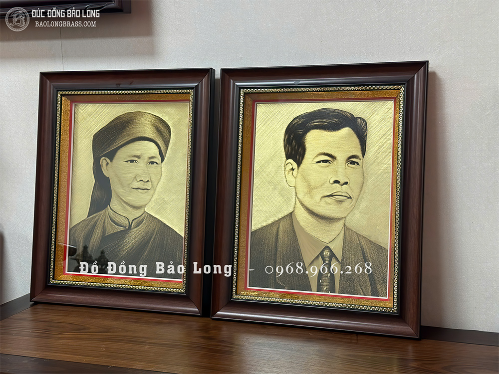Tranh Khắc Chân Dung Ông Bà Bằng Đồng Khổ 37cm x 45cm