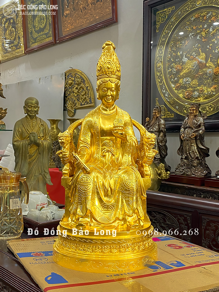 Tượng Mẫu Cửu Trùng Thiên Bằng Đồng Đỏ Dát Vàng 24K Cao 69Cm