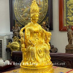 Tượng Mẫu Cửu Trùng Thiên bằng đồng đỏ dát vàng 24K cao 69cm