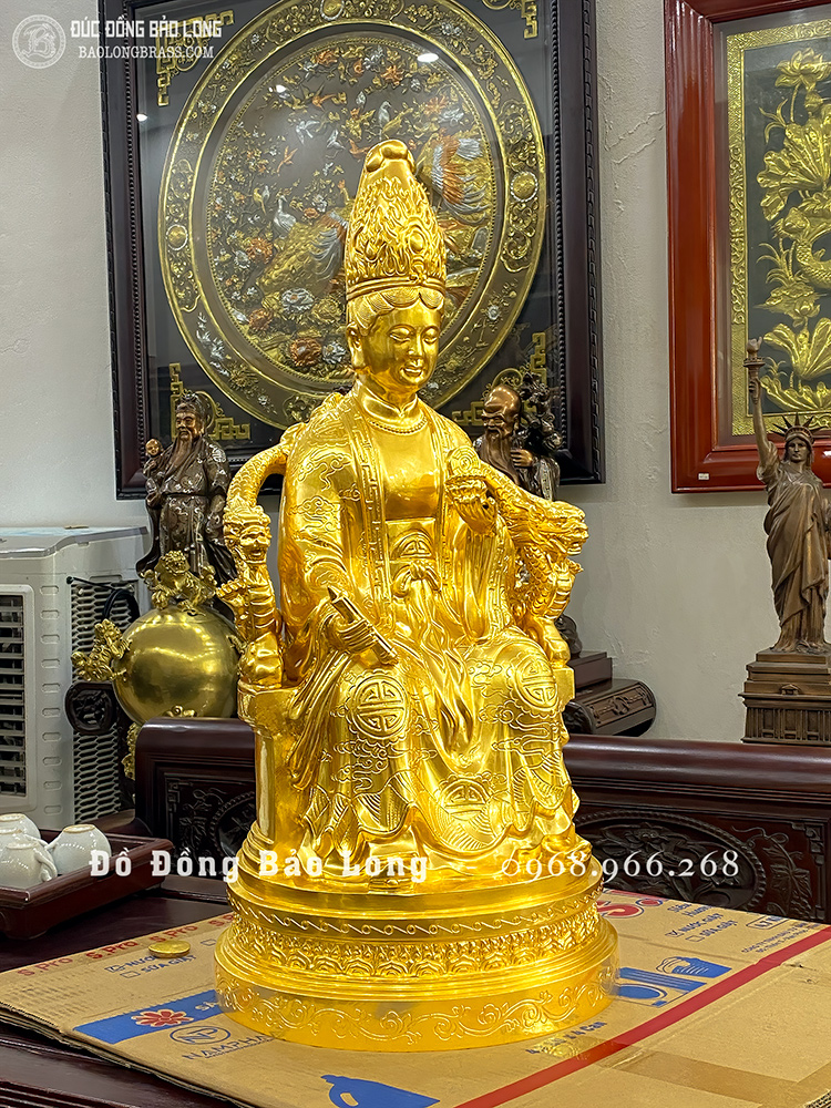 Tượng Mẫu Cửu Trùng Thiên Bằng Đồng Đỏ Dát Vàng 24K Cao 69Cm