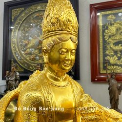 Tượng Mẫu Cửu Trùng Thiên bằng đồng đỏ dát vàng 24K cao 69cm