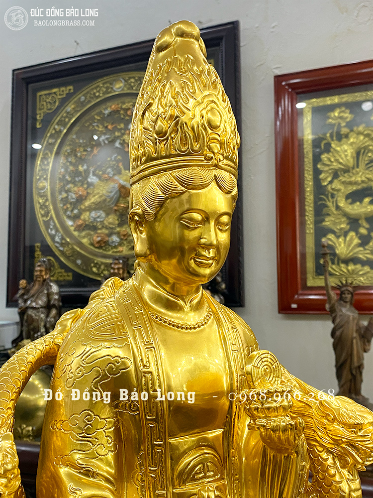 Tượng Mẫu Cửu Trùng Thiên Bằng Đồng Đỏ Dát Vàng 24K Cao 69Cm