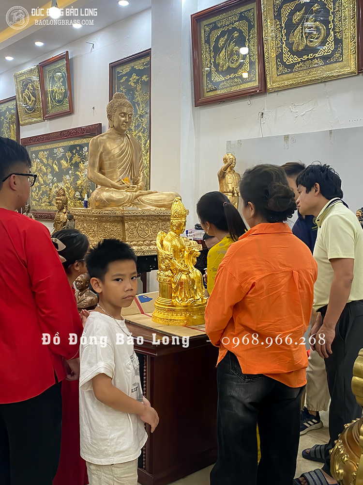 Tượng Mẫu Cửu Trùng Thiên Bằng Đồng Đỏ Dát Vàng 24K Cao 69Cm