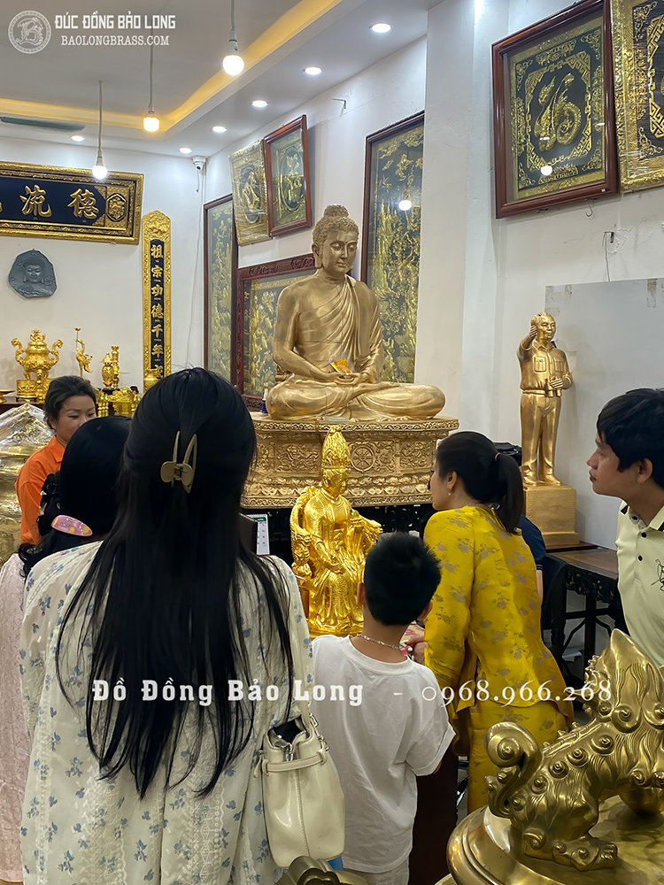 Tượng Mẫu Cửu Trùng Thiên Bằng Đồng Đỏ Dát Vàng 24K Cao 69Cm