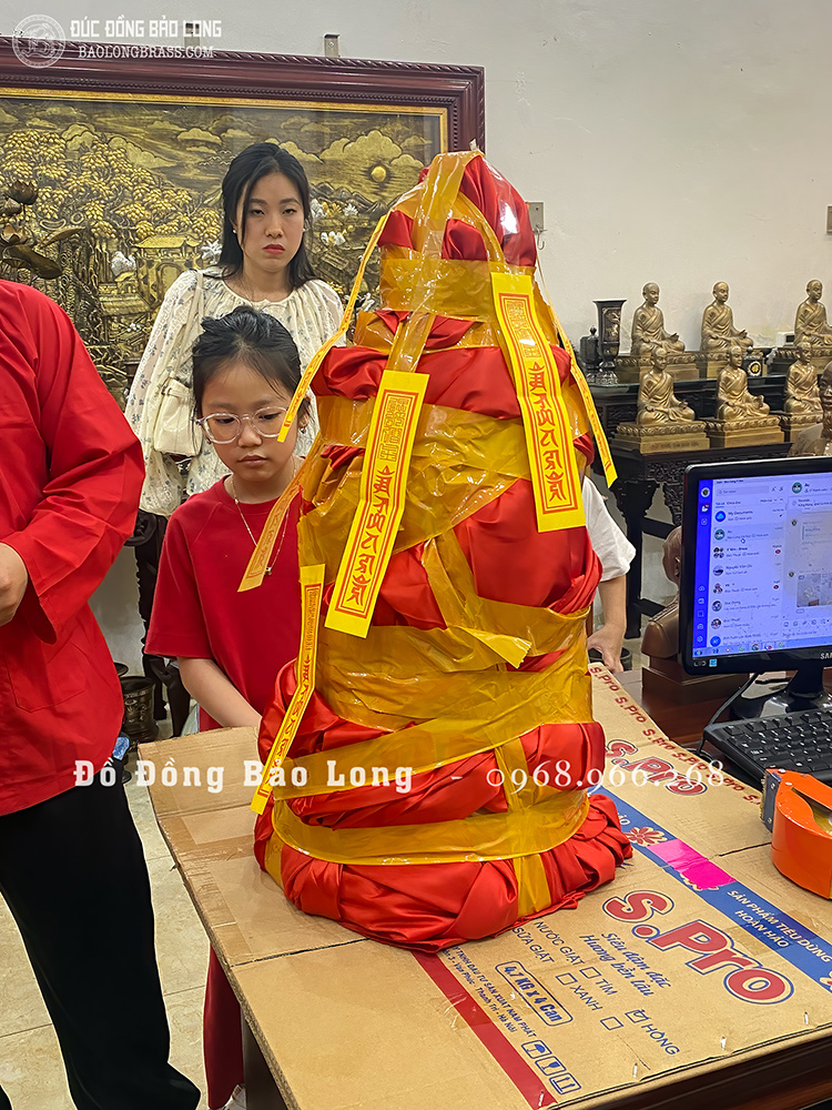 Tượng Mẫu Cửu Trùng Thiên Bằng Đồng Đỏ Dát Vàng 24K Cao 69Cm