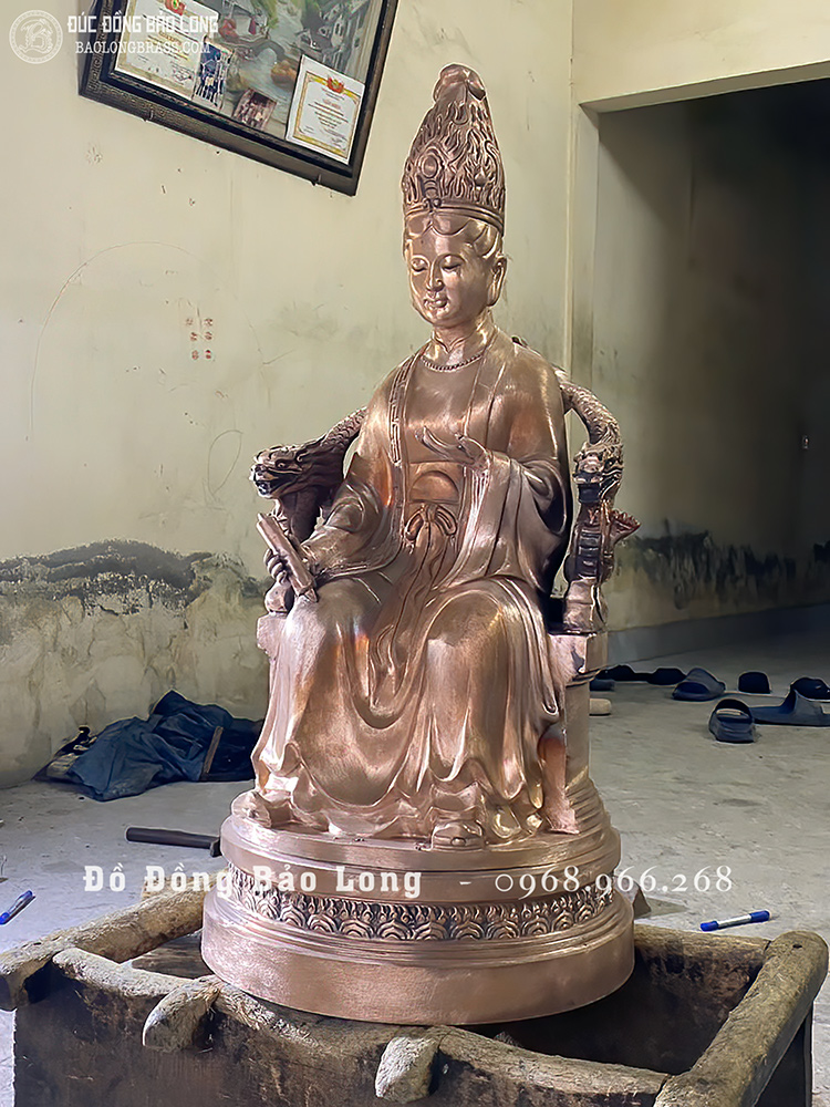 Tượng Mẫu Cửu Trùng Thiên Bằng Đồng Đỏ Dát Vàng 24K Cao 69Cm
