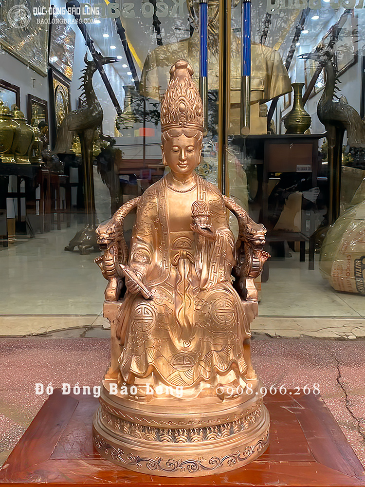 Tượng Mẫu Cửu Trùng Thiên Bằng Đồng Đỏ Dát Vàng 24K Cao 69Cm