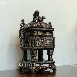 Đỉnh vuông tai chiên khảm ngũ sắc cao 60cm