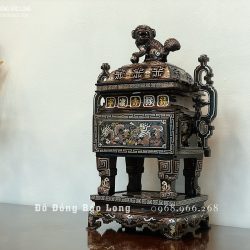 Đỉnh vuông tai chiên khảm ngũ sắc cao 60cm