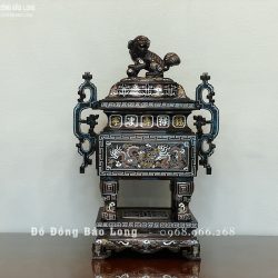 Đỉnh vuông tai chiên khảm ngũ sắc cao 60cm