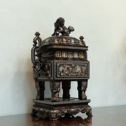 Đỉnh thờ bằng đồng khảm tam khí cao 60cm