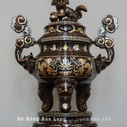 Đỉnh Thờ Bằng Đồng Khảm Tam Khí Cao 60Cm