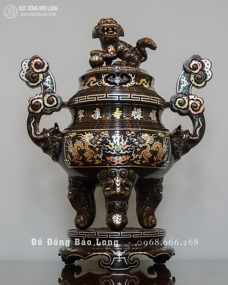 Đỉnh Thờ Bằng Đồng Khảm Tam Khí Cao 60Cm