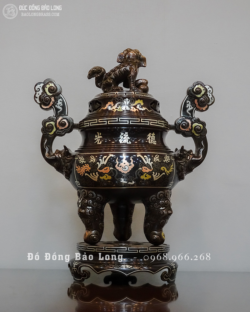 Đỉnh Thờ Bằng Đồng Khảm Tam Khí Cao 60Cm
