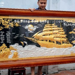 Tranh Thuận Buồm Xuôi Gió bằng đồng dát bạc dát vàng 9999 Khổ 2m4 x 1m