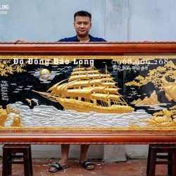 Tranh Thuận Buồm Xuôi Gió bằng đồng dát bạc dát vàng 9999 Khổ 2m4 x 1m