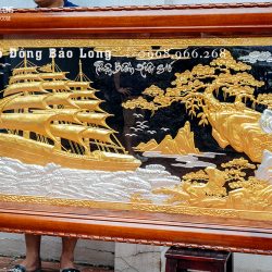Tranh Thuận Buồm Xuôi Gió bằng đồng dát bạc dát vàng 9999 Khổ 2m4 x 1m