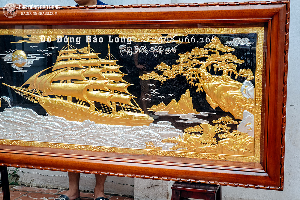 Tranh Thuận Buồm Xuôi Gió Bằng Đồng Dát Bạc Dát Vàng 9999 Khổ 2m4 x 1