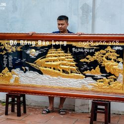 Tranh Thuận Buồm Xuôi Gió bằng đồng dát bạc dát vàng 9999 Khổ 2m4 x 1m