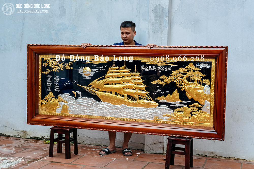 Tranh Thuận Buồm Xuôi Gió Bằng Đồng Dát Bạc Dát Vàng 9999 Khổ 2m4 x 1