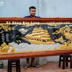 Tranh Thuận Buồm Xuôi Gió bằng đồng dát bạc dát vàng 9999 Khổ 2m4 x 1m