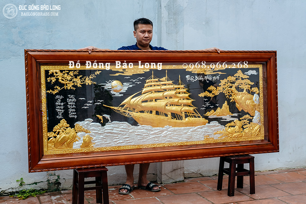 Tranh Thuận Buồm Xuôi Gió Bằng Đồng Dát Bạc Dát Vàng 9999 Khổ 2m4 x 1